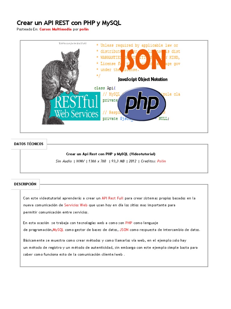 Crear API REST con PHP y MySQL | PDF