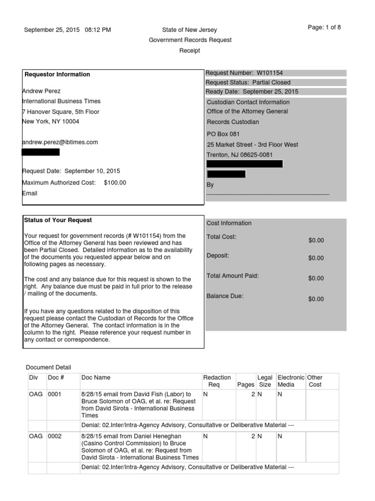 New Jersey Government Records Request | PDF | Government | Public Law