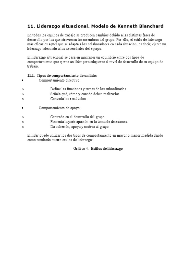 Liderazgo Situacional. Modelo de Kenneth Blanchard | PDF | Liderazgo | Toma  de decisiones