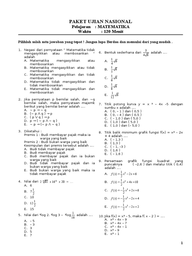 Soal Un Matematika Kls Xii Ips Lat 2 Doc