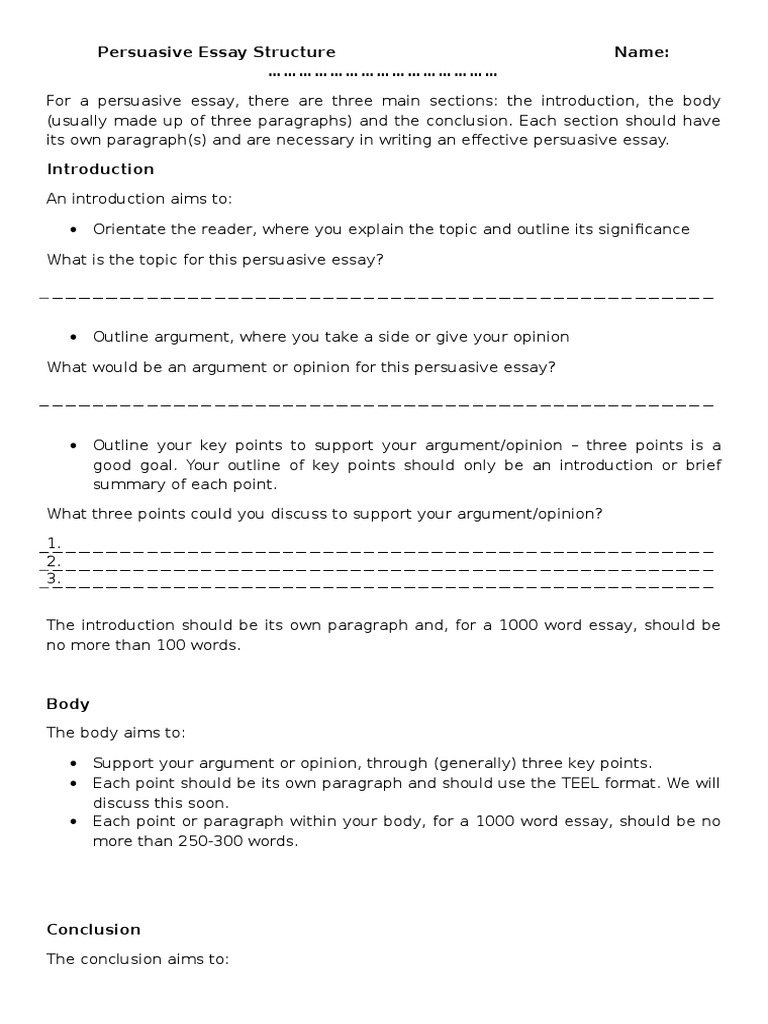 Persuasive Essay Structure Guide | PDF | Opinion | Essays