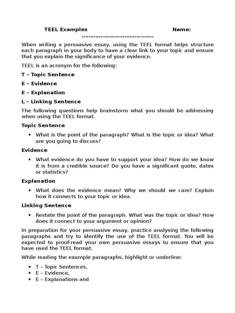 Teel Examples  Essays  Empathy