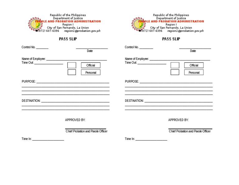 Pass Slip Template for Employees | PDF