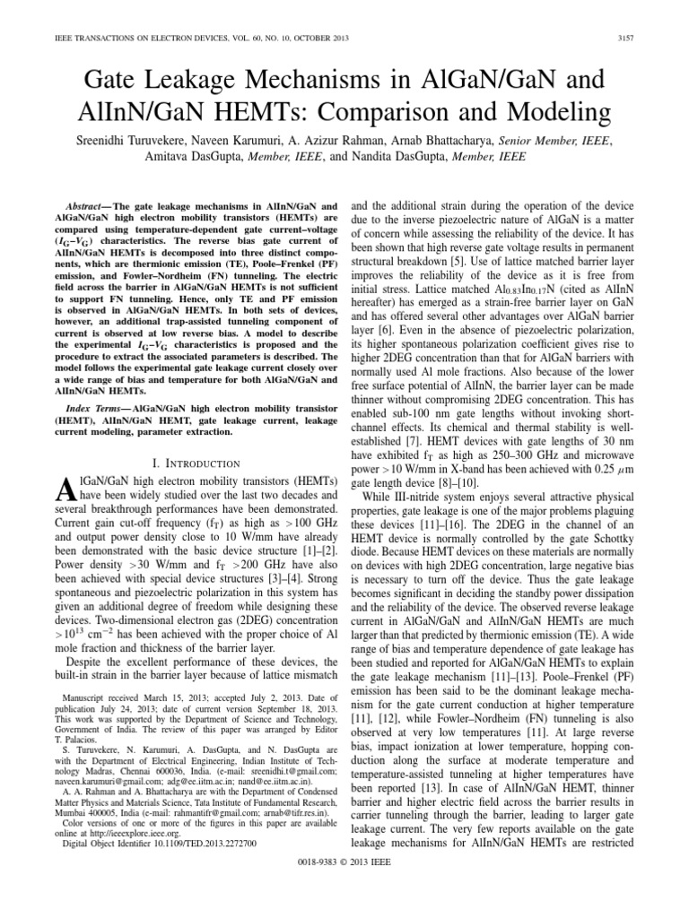 Gate Leakage Mechanisms in AlGaN-GaN and AlInN-GaN HEMTs - Comparison ...