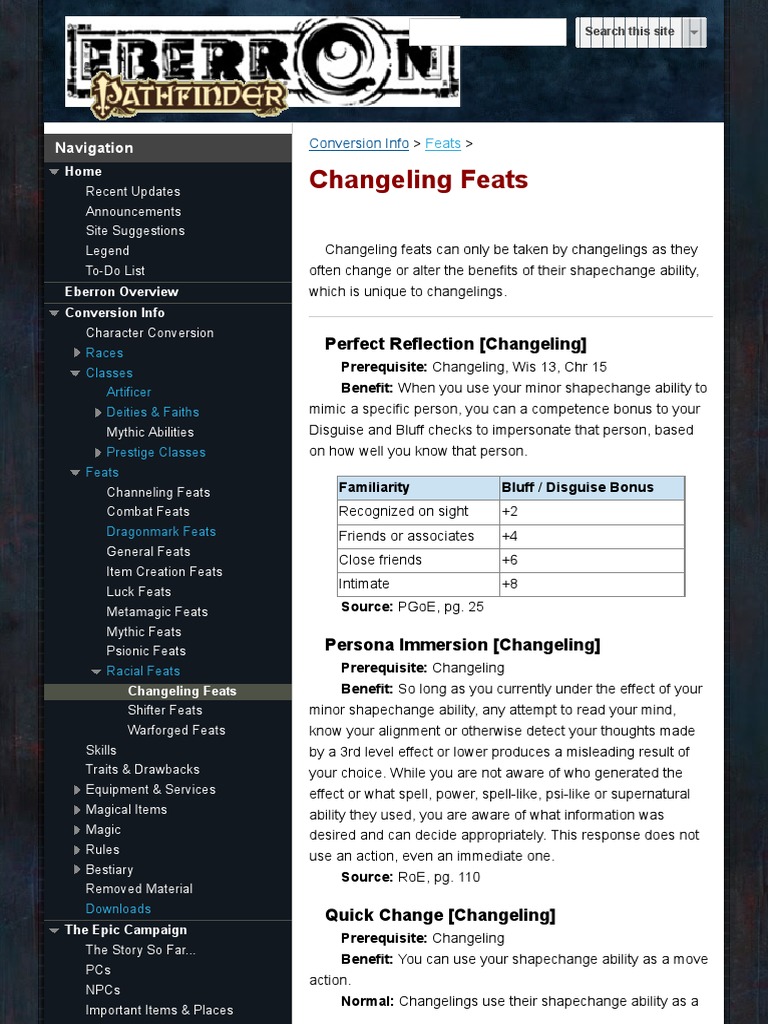 Changeling Feats Eberron Pathfinder World Of Eberron Fantasy Games