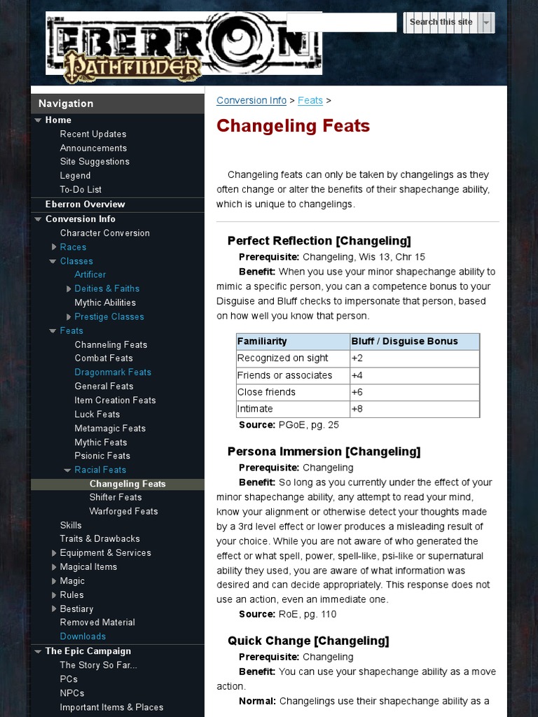 Changeling Feats - Eberron Pathfinder | World Of Eberron | Fantasy Games