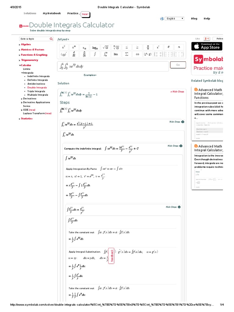 Double Integrals Calculator - Symbolab | Integral | Derivative