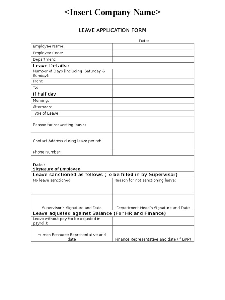 Employee Leave Application Form | PDF