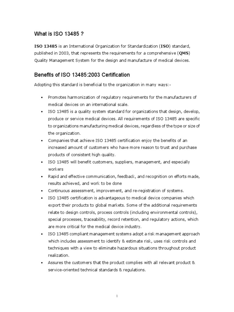 Study - ISO 13485 PDF | Download Free PDF | Quality Management System ...