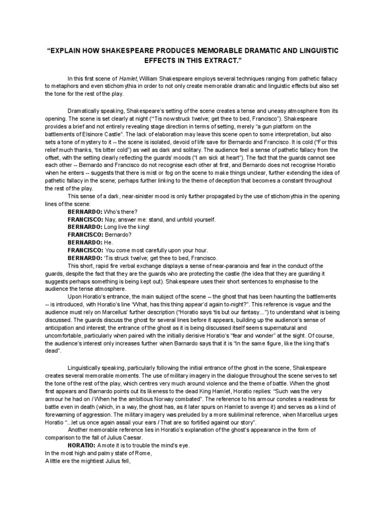 “Explain How Shakespeare Produces Memorable Dramatic and Linguistic ...