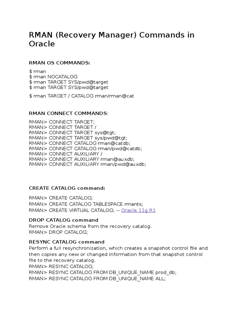 Rman Command Document Backup Oracle Database