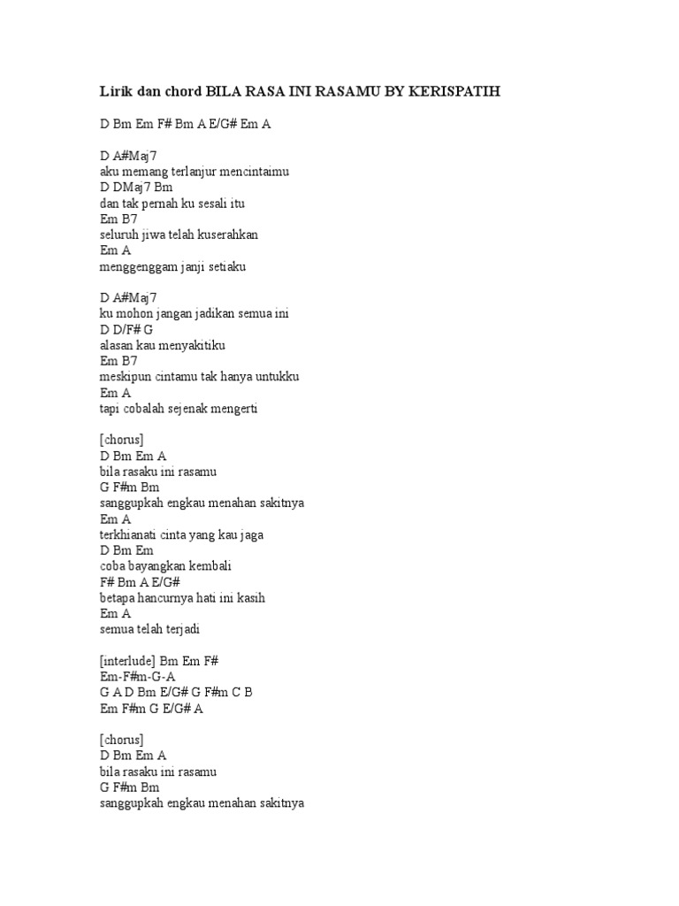 Lirik Dan Chord Bila Rasa Ini Rasamu By Kerispatih