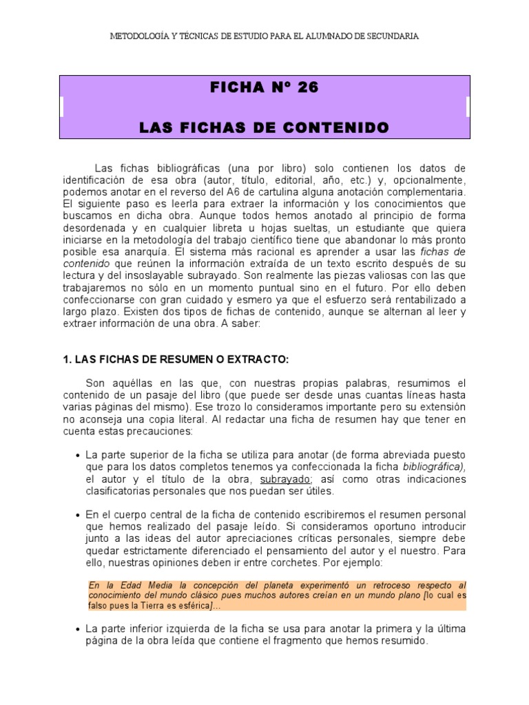 Ficha Nº 26 Fichas De Contenido Libros Informacion