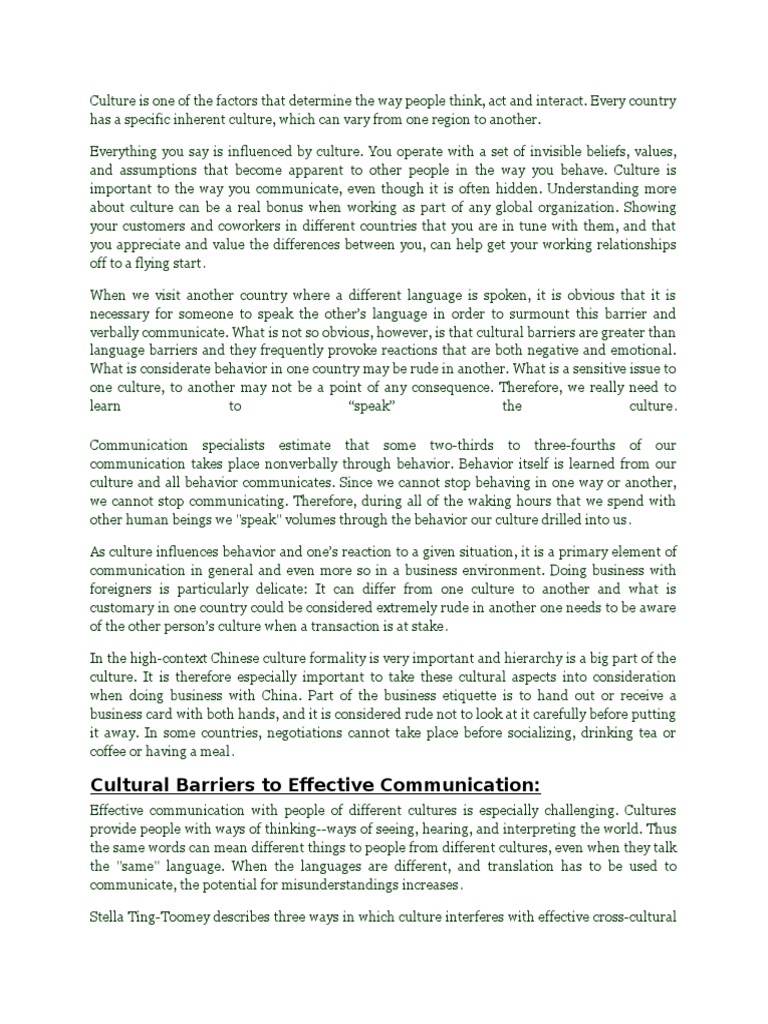 Cultural Barriers To Effective Communication | PDF | Nonverbal ...