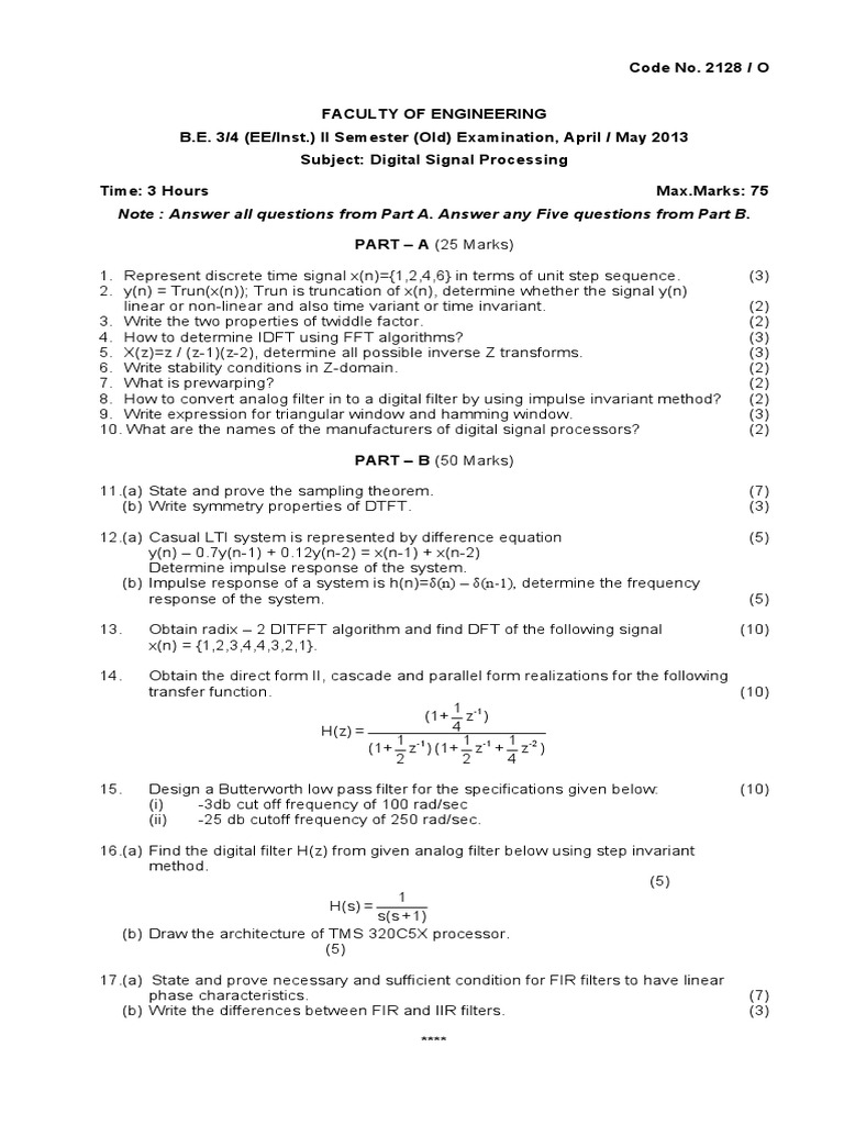 Digital Signal Processing Exam 2013 | PDF