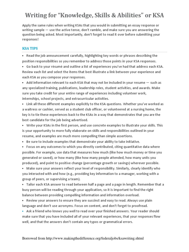 KSA Writing Tips PDF Résumé Cognition