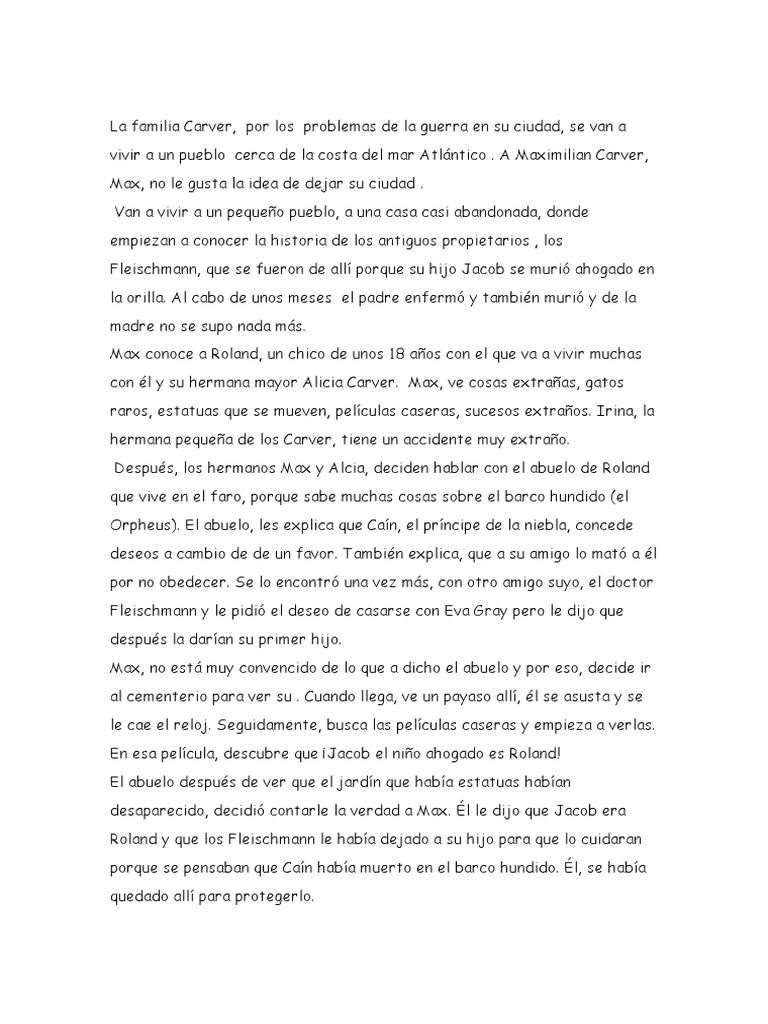 Resumen El Principe De La Niebla Por Capitulos