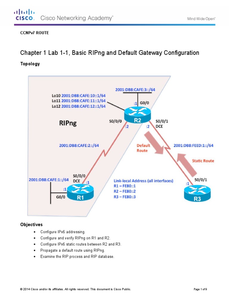 Ccnpv7 Route Lab1-1 Ripng Student 25673 | PDF | I Pv6 | Router (Computing)