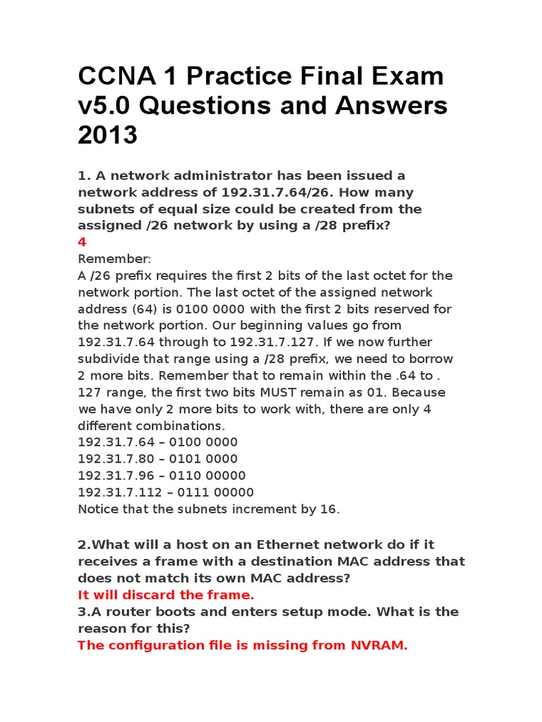 CCNA 1 Practice Final Exam v5.0 Questions and Answers 2013 | PDF