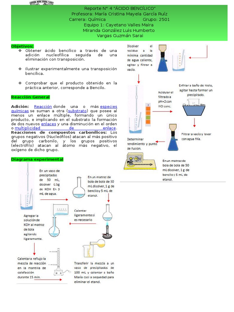 Ácido Bencílico 1 PDF Reacciones químicas Ácido clorhídrico