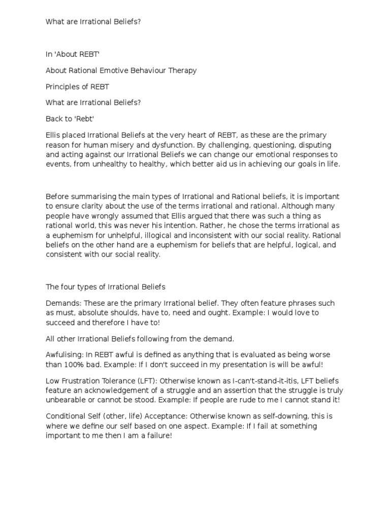 What Are Irrational Beliefs Pdf Rational Emotive Behavior Therapy