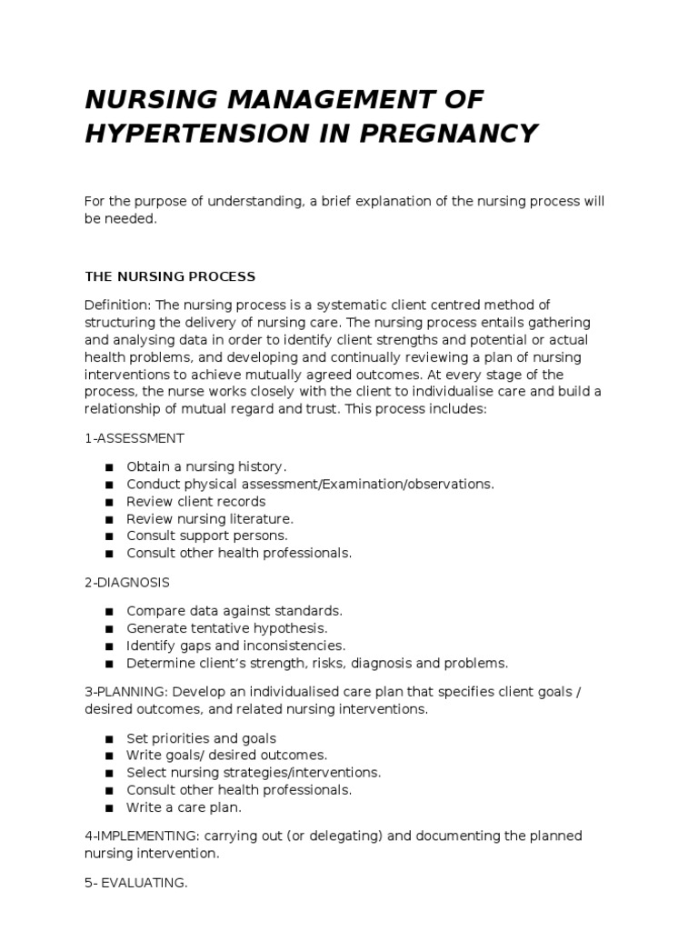 Nursing Management of Hypertension in Pregnancy | PDF | Physical ...