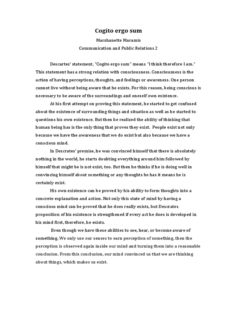 Cogito Ergo Sum PDF Reasoning Philosophical Methodology