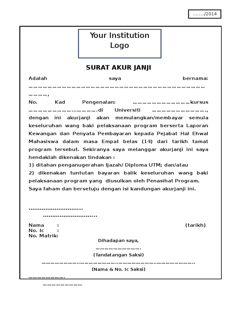 Surat Akur Janji Pelajar Upsr