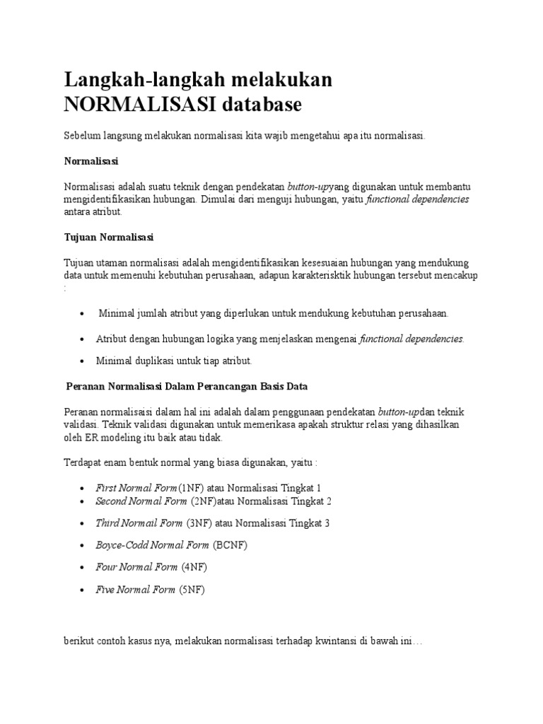 Tahapan Normalisasi Database 1NF-3NF | PDF