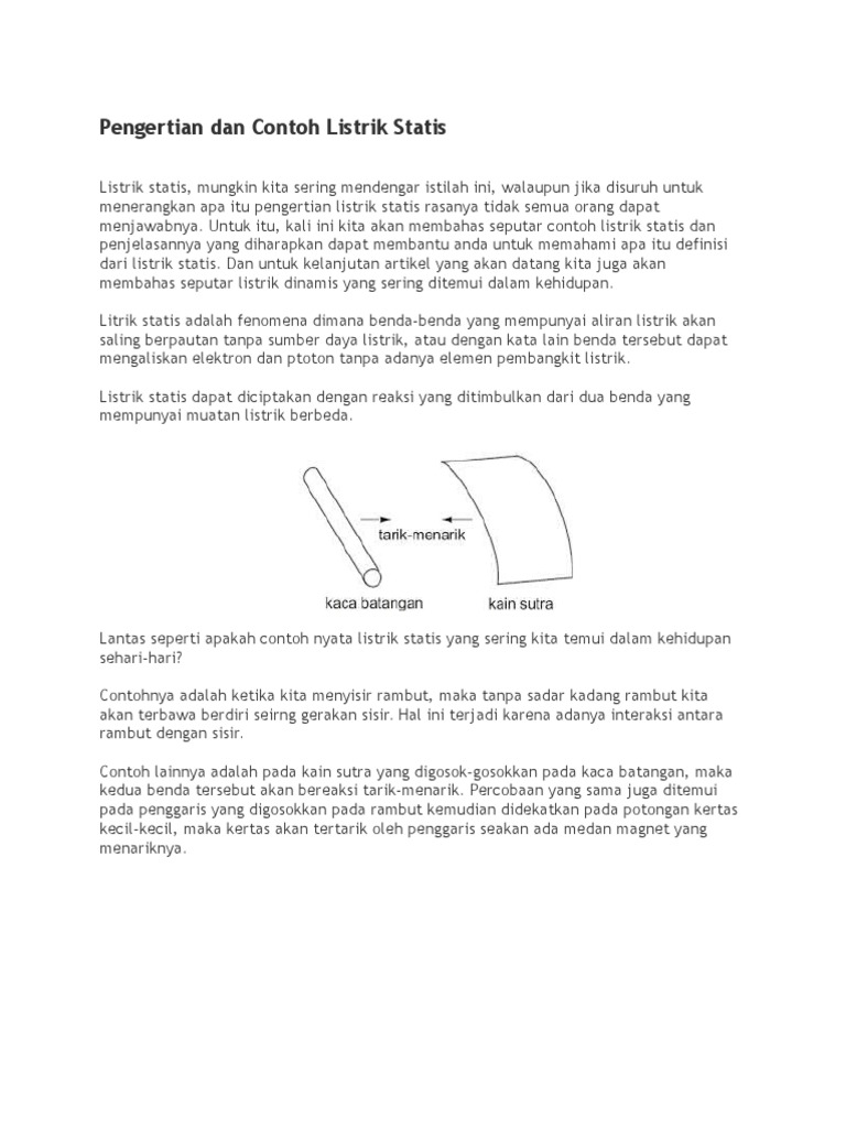Pengertian Dan Contoh Listrik Statis Pengertian Dan Contoh Listrik Statis