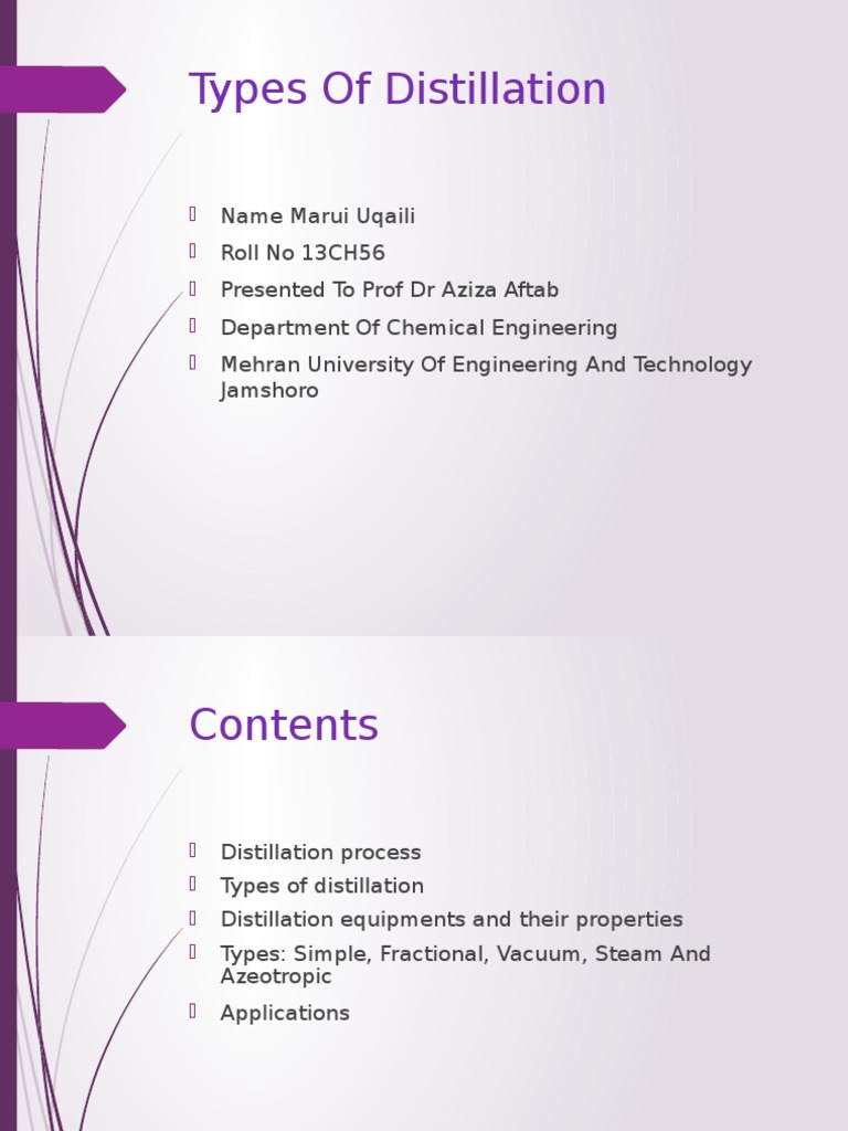 Overview of Distillation Types | PDF | Distillation | Analytical Chemistry