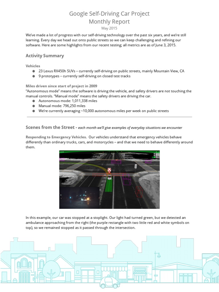 Google Self-Driving Car Progress Report | PDF | Waymo | Traffic