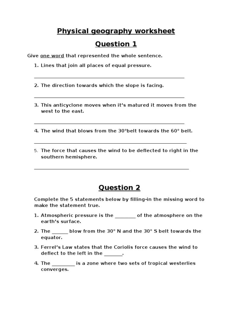 Physical Geography Worksheet | PDF