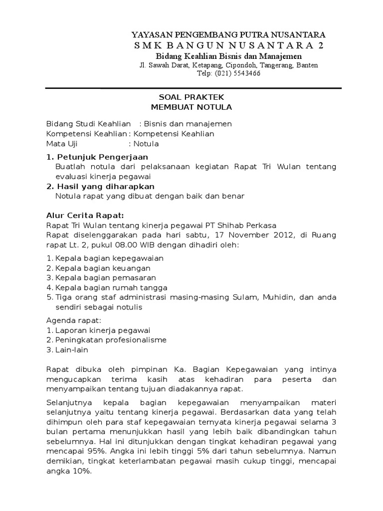 Soal Praktik Membuat Notula
