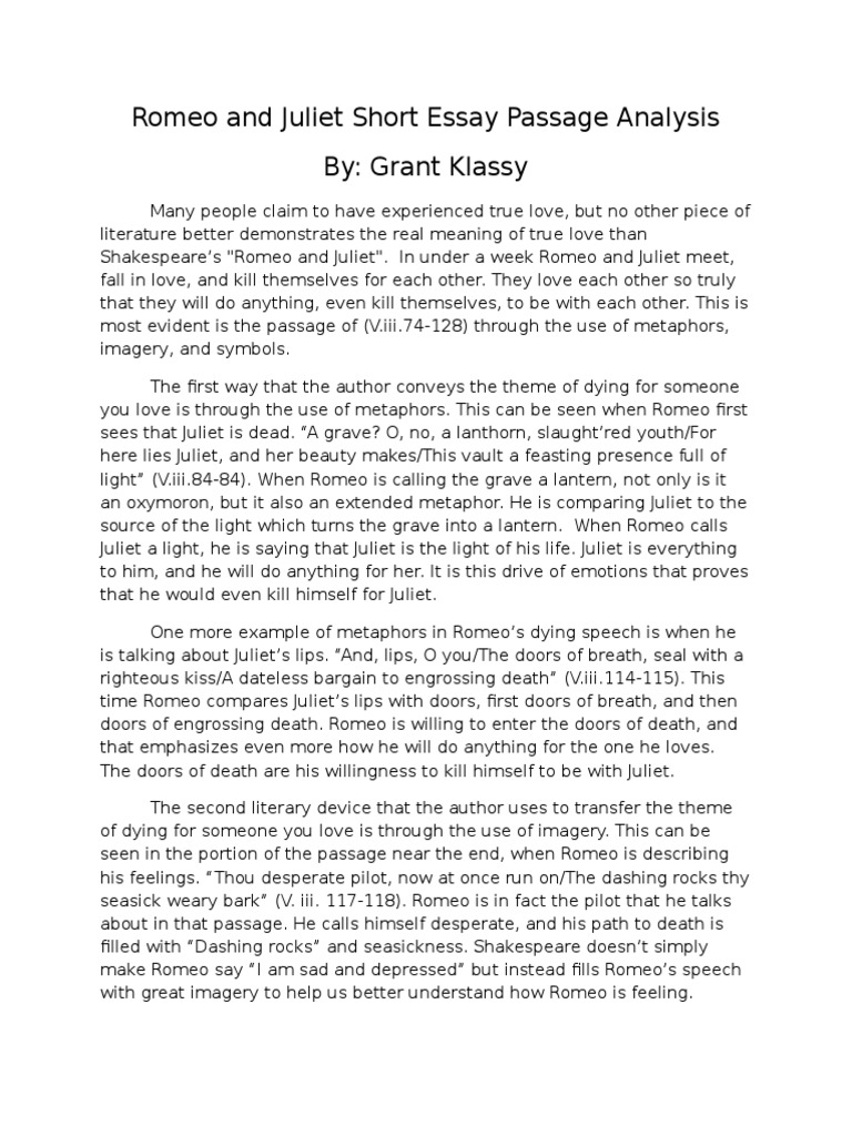 literary analysis essay example romeo and juliet