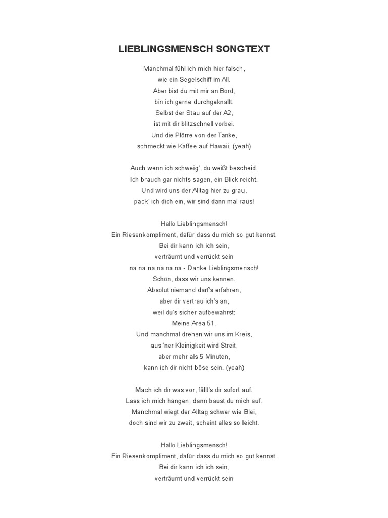 LIEBLINGSMENSCH SONGTEXT