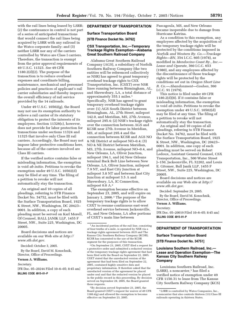 Notice: Rail Carriers: Control Exemptions— Kansas City Southern Railway ...