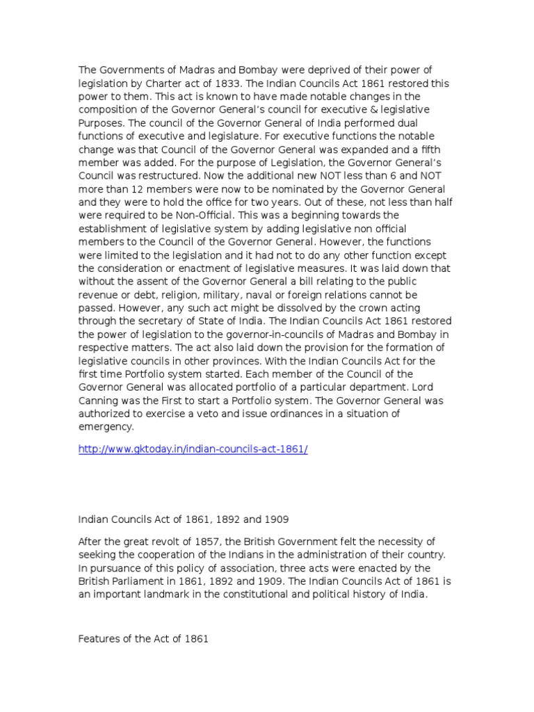 Indian Council Act 1861 PDF British Raj Public Sphere