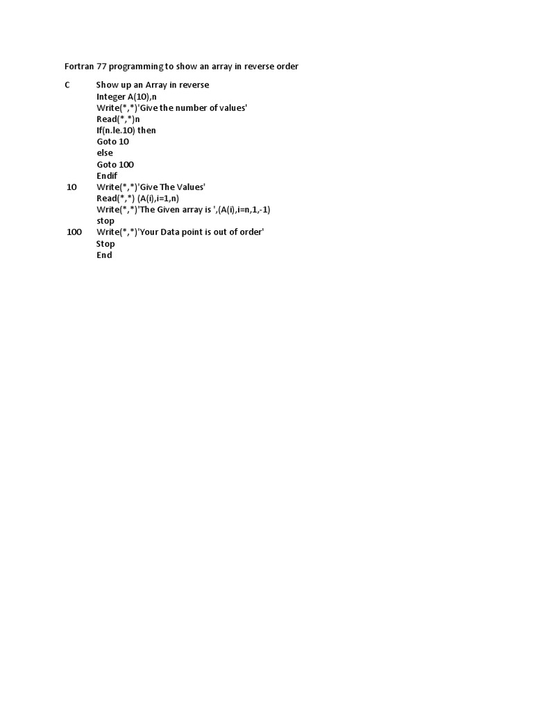 Reverse Array in Fortran 77 | PDF