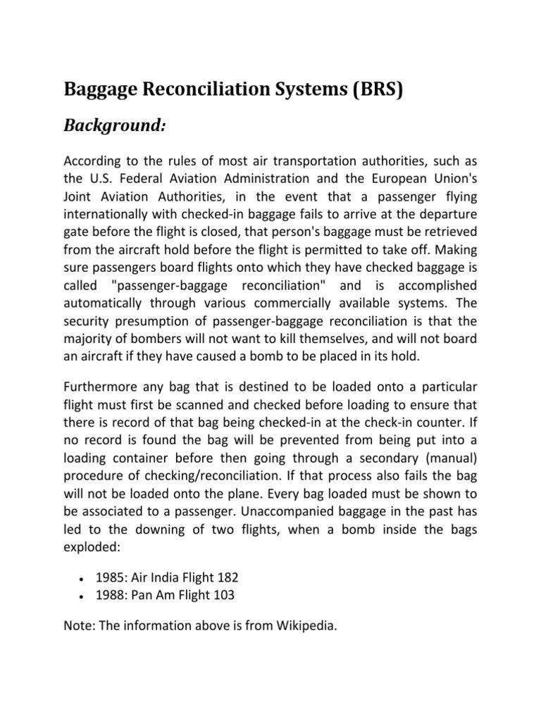 The Baggage Reconciliation System 2. PDF Computer Network Databases