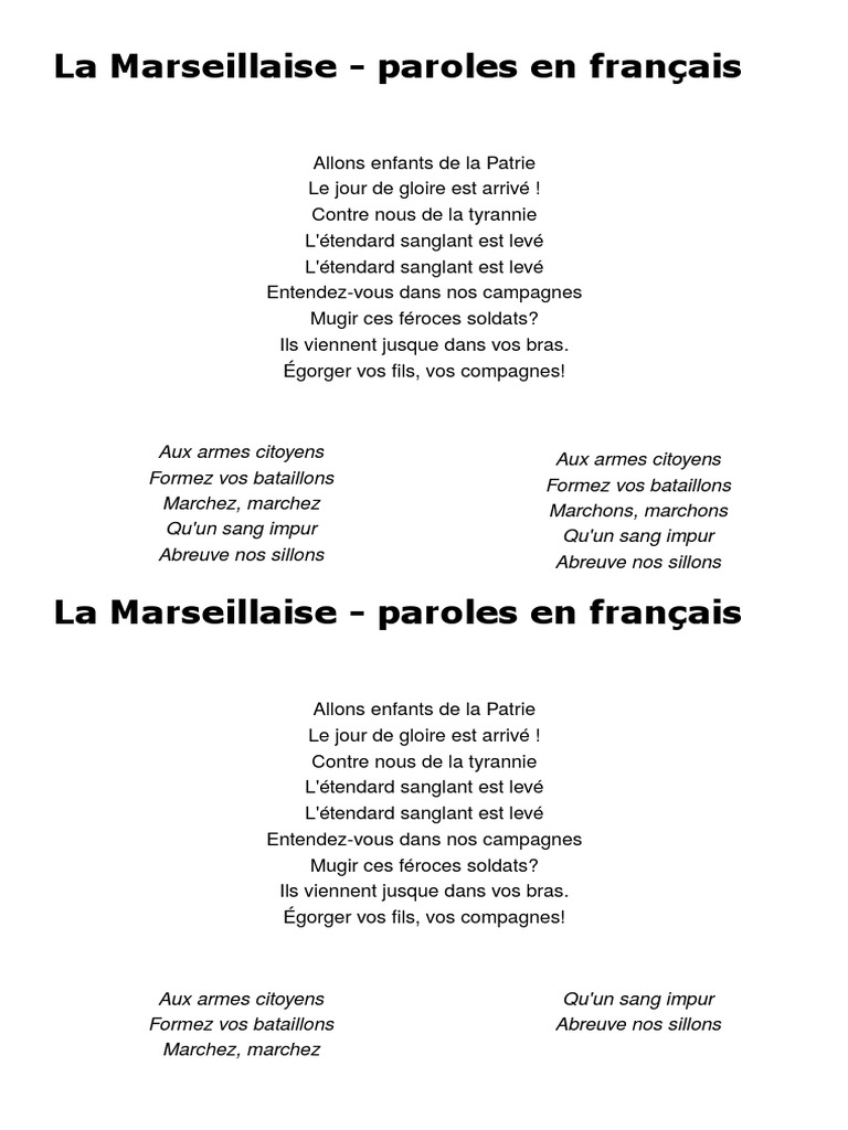 Chanson La Marseillaise Avec Les Paroles La Marseillaise - Paroles
