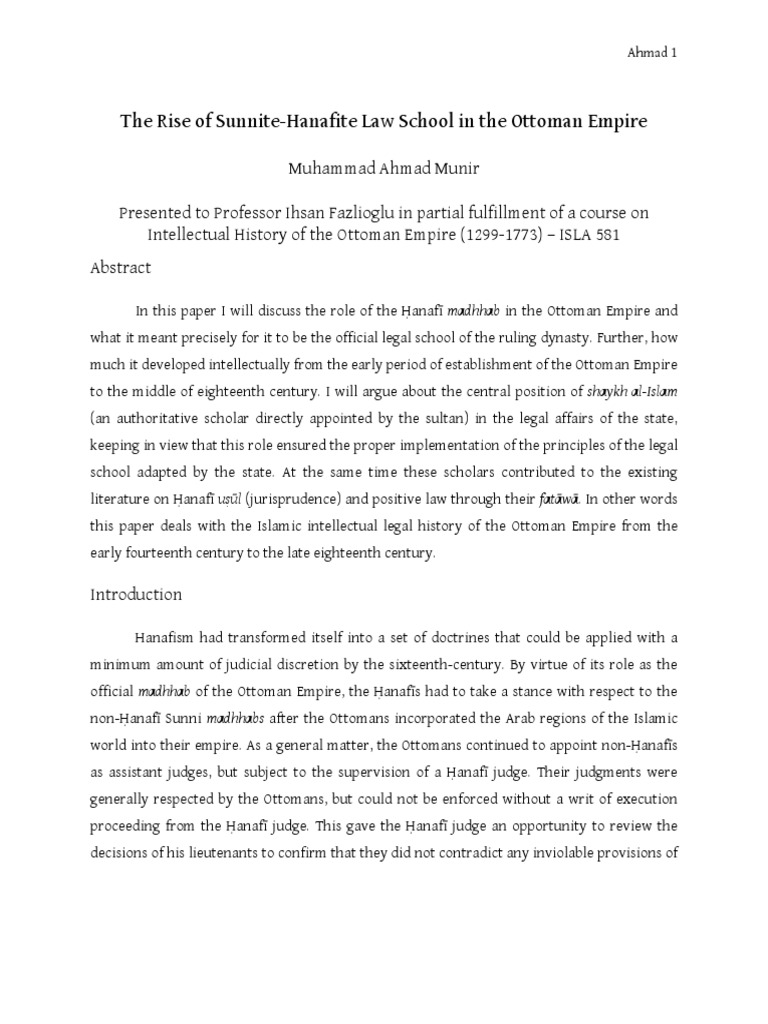 The Rise of Hanafism in Ottoman Empire PDF Ottoman Empire Sharia