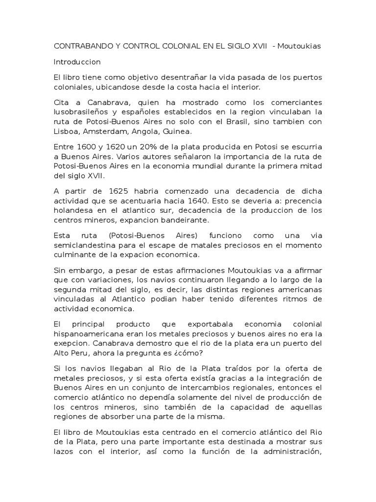 Contrabando y Control Colonial en El Siglo Xvii Moutoukias | PDF ...