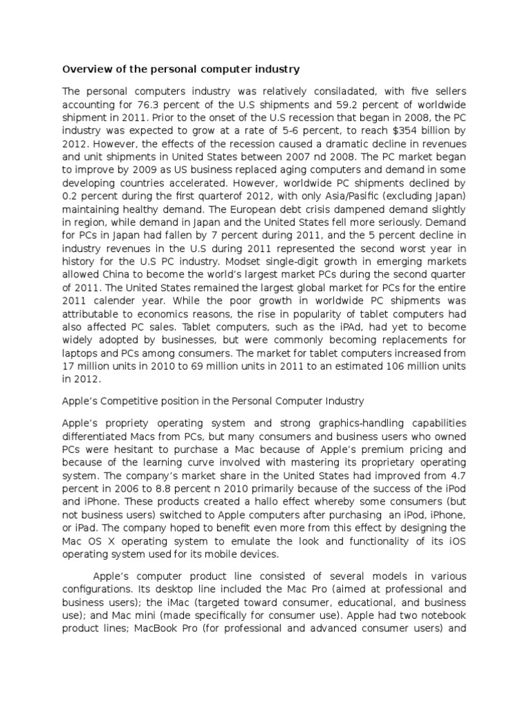 Overview of The Personal Computer Industry PDF Macintosh Apple Inc.
