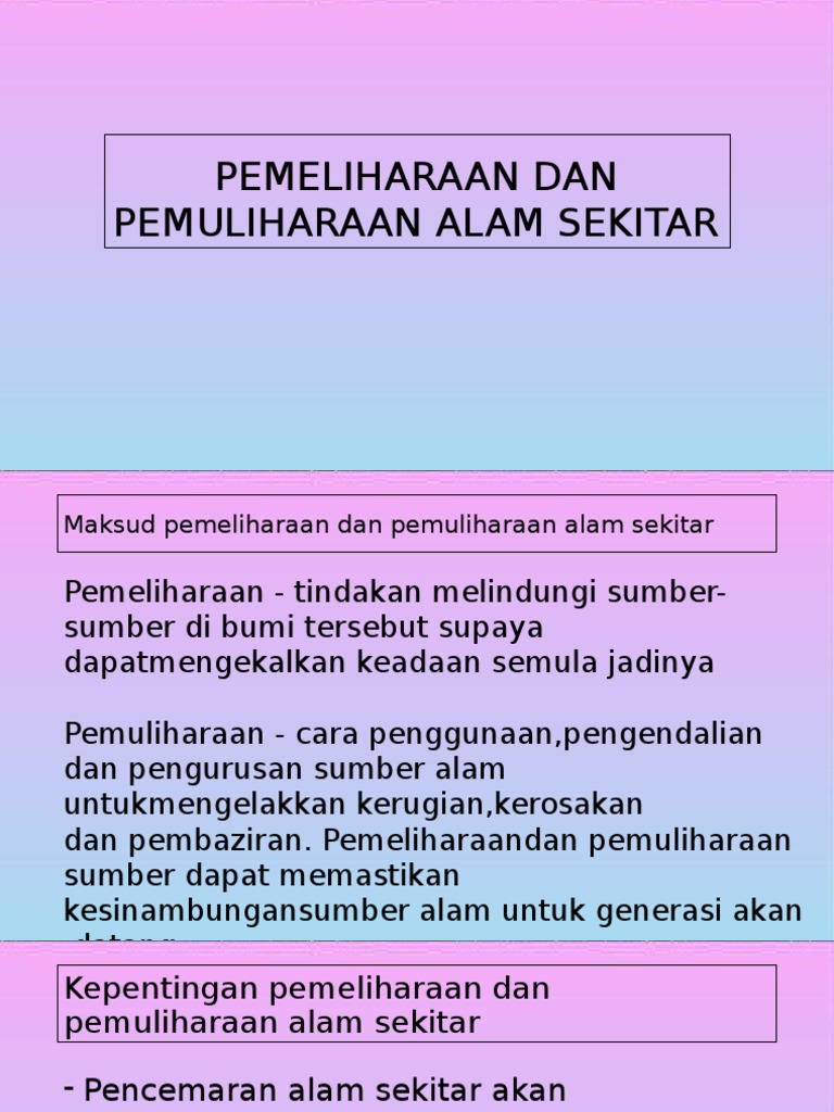 Pemeliharaan Dan Pemuliharaan Alam Sekitar Pdf