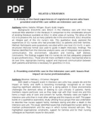 Related Literatures 1. A Study of The Lived Experiences of Registered Nurses Who Have Provided End-Of-Life Care Within An Intensive Care Unit