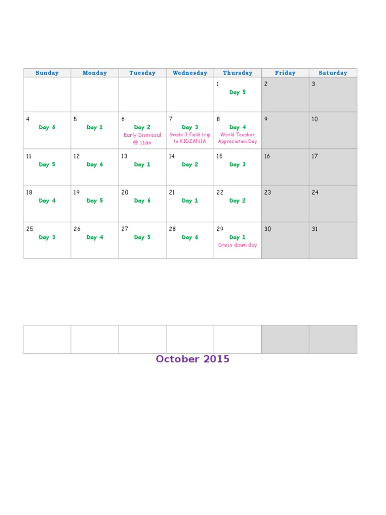 October 2015 Calendar Overview | PDF