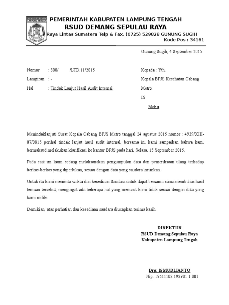 Surat Balasan Bpjs Audit Internal