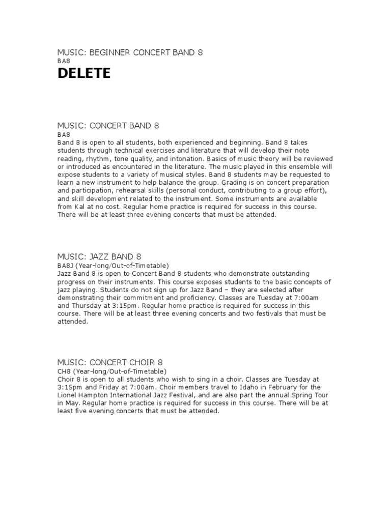 Music Course Descriptions PDF Audio Engineer Jazz