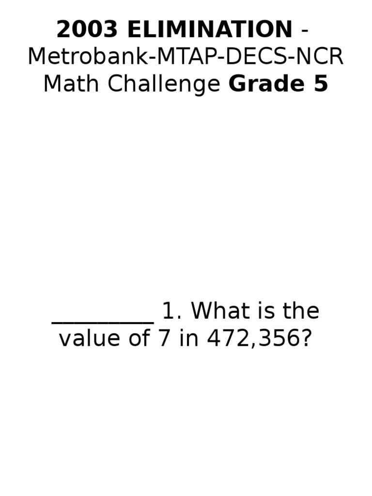 2003 Elimination MetrobankmtapDecsncr Math Challenge Grade 5